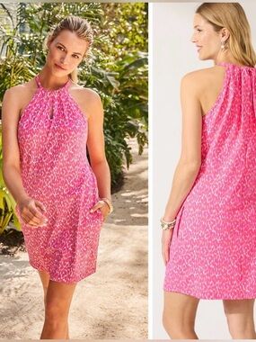 Tommy Bahama Islandzone AUBREY CHEETAH HALTER DRESS Pink